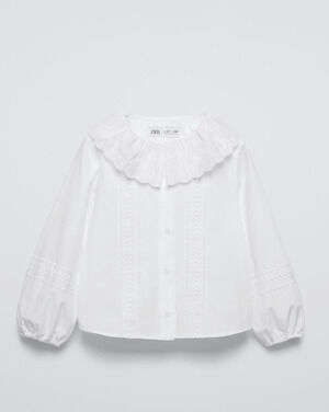 Zara Girl's Cotton Blouse Ecru Top